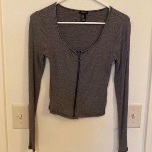 Forever 21 Charcoal Long Sleeve Zipper Top